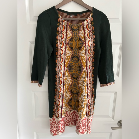 Anthropologie Knitted and Knotted Beaded Dress Green Yellow Size XS Peti… - Picture 2 of 16